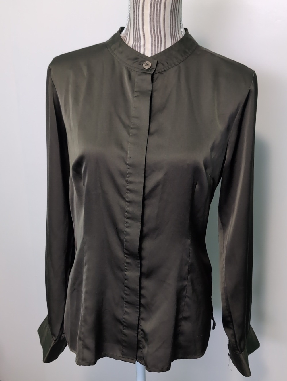 Silky Olive Green Button-Up Blouse